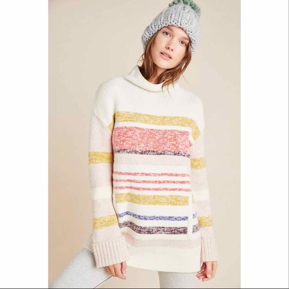 Anthropologie Sweaters - Anthropologie Multi Cover Striped Mock Neck Elana Tunic Sweater Size M